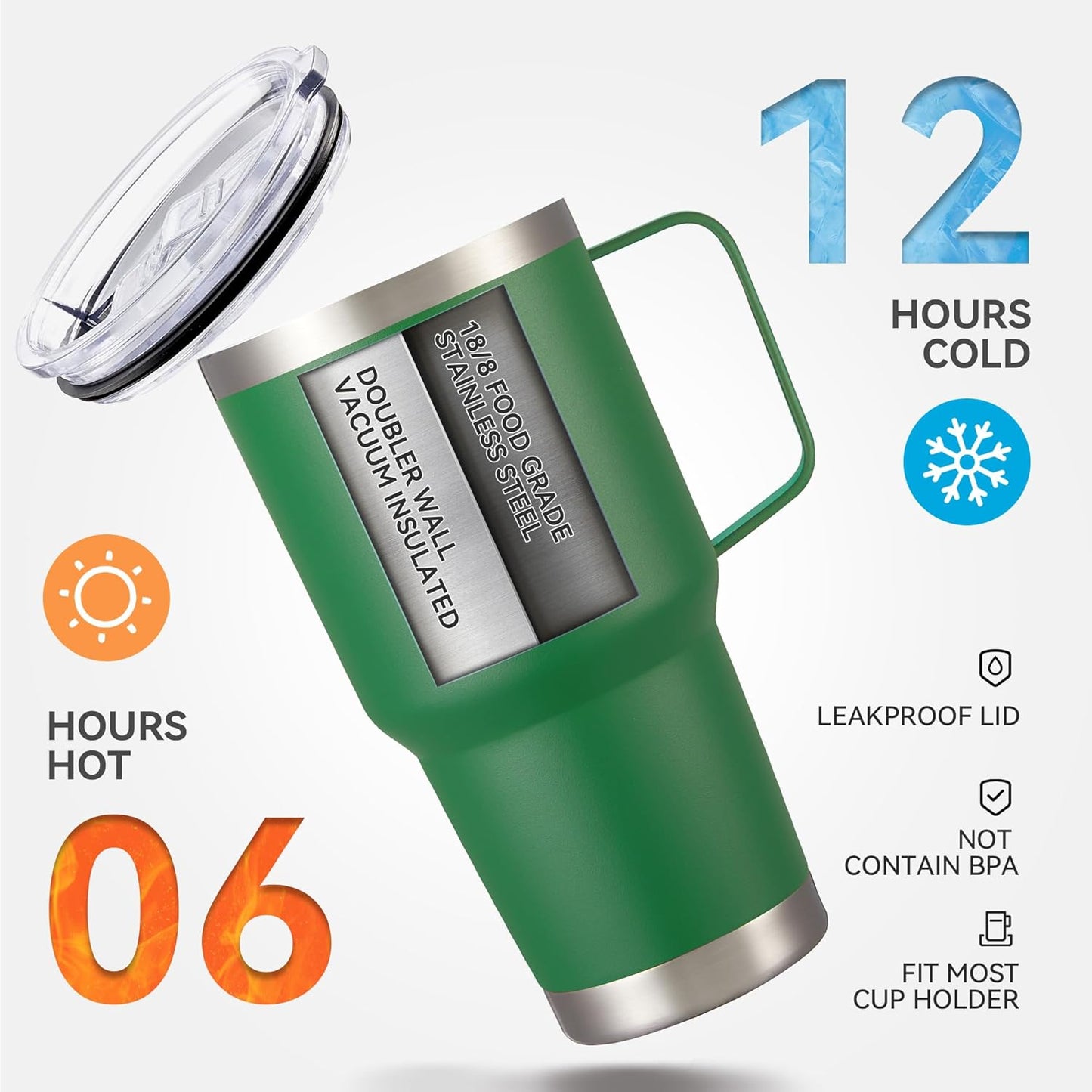 30 oz Tumbler with Handle and Lid, Stainless Steel Tumblers Double Wall Vacuum Insulated Travel Mug Leak Proof Cup Keep Drinks Cold and Hot Black, 1 Pack