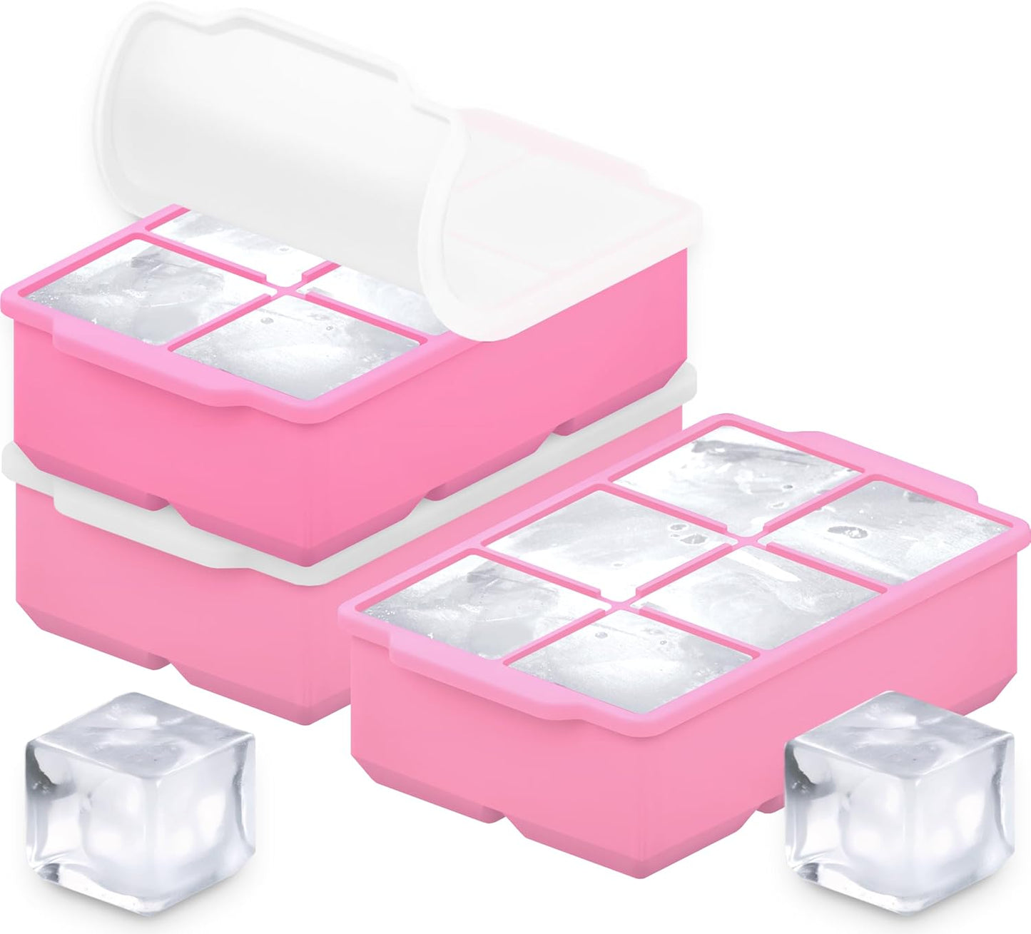 KitchFort Large Silicone Ice Cube Tray (2-Pack), Easy Release 2" Big Ice Cubes - Cocktail, Whiskey Ice Cubes Mold - Ice Trays for Freezer with Lid - Stackable Silicone Ice Tray - Black
