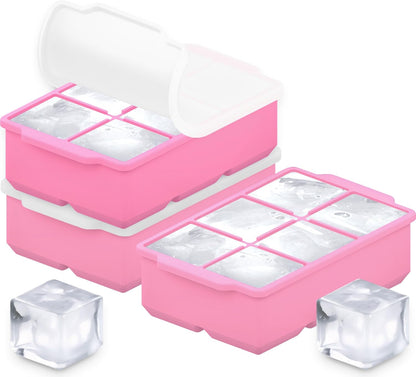 KitchFort Large Silicone Ice Cube Tray (2-Pack), Easy Release 2" Big Ice Cubes - Cocktail, Whiskey Ice Cubes Mold - Ice Trays for Freezer with Lid - Stackable Silicone Ice Tray - Black