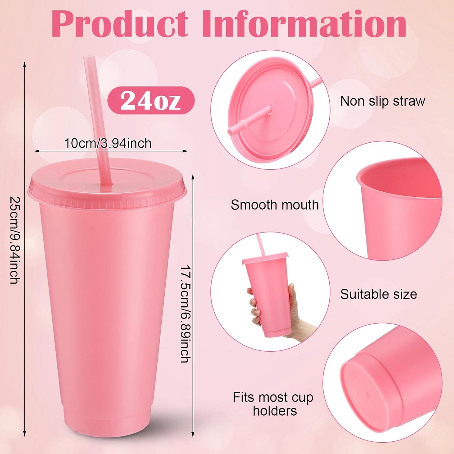 Honeydak 15 Pack Tumbler with Straw and Lid Bulk Cups for Gifts Water Bottle Iced Coffee Travel Mug Cup Reusable Plastic Tumblers for Party Birthdays 24-27 oz (Solid Color)