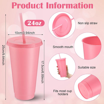Honeydak 15 Pack Tumbler with Straw and Lid Bulk Cups for Gifts Water Bottle Iced Coffee Travel Mug Cup Reusable Plastic Tumblers for Party Birthdays 24-27 oz (Solid Color)