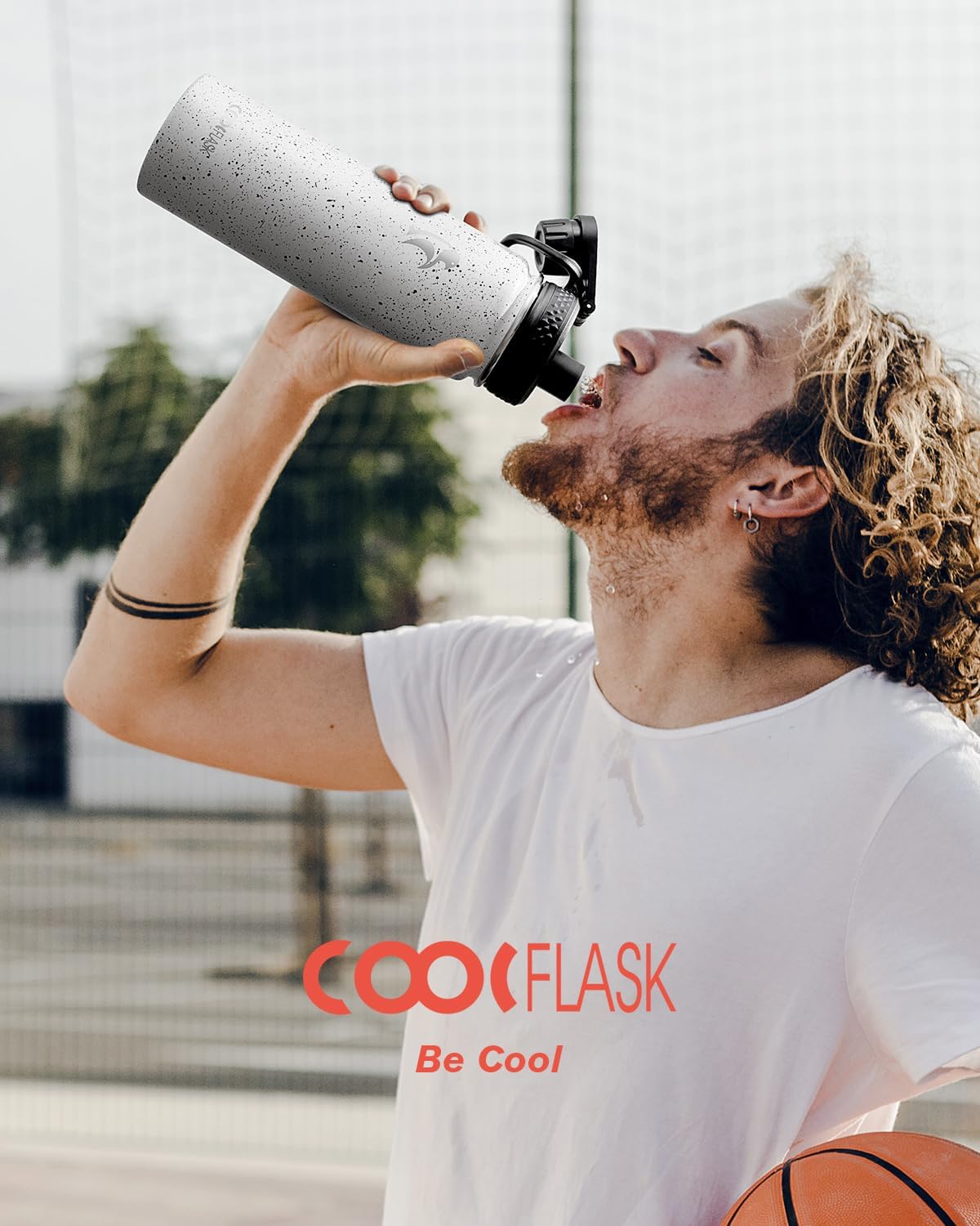 Half Gallon Water Bottle Insulated with Straw & 3 Lids, Coolflask 64 oz Water Jug Large Metal Stainless Steel Wide Mouth for Sports, Gym or Office, Non-BPA Keep Cold 48H Hot 24H, Samurai Cyan