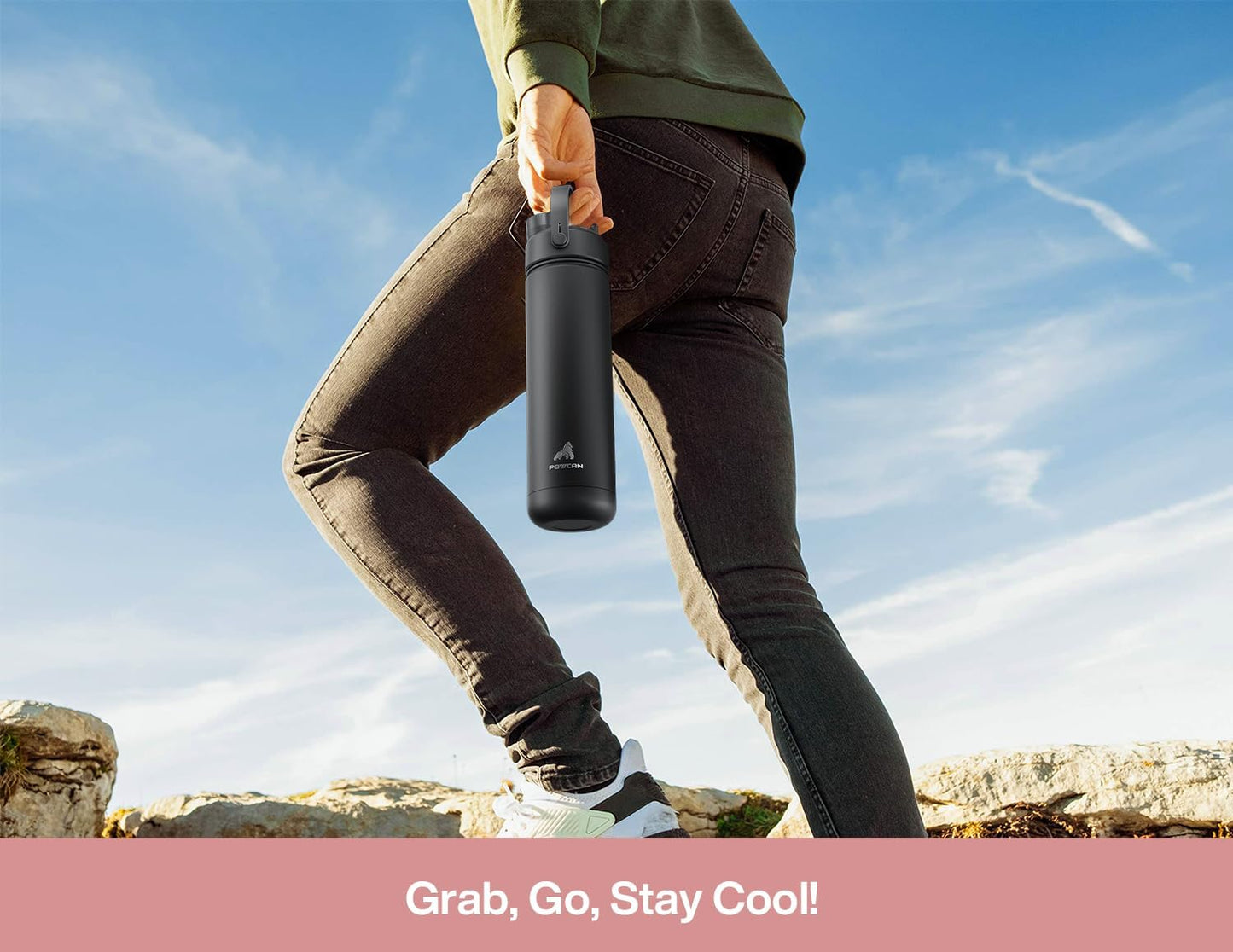 POWCAN 26 oz Insulated Water Bottle with 2-in-1 Straw and Spout Lid, Keep Cold 24H, Leak-Proof, Fits in Car Cup Holder, Stainless Steel Water Bottle for Sports, Travel, and School (Mint)