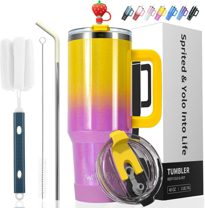 40 oz Tumbler with Handle,Tumbler with Lid and Straw,Double Wall Insulated Cup Stainless Steel Travel Mug(Cold for 34 Hours),Water Bottle for Iced Tea,Coffee,Cold Beverages(Purple)