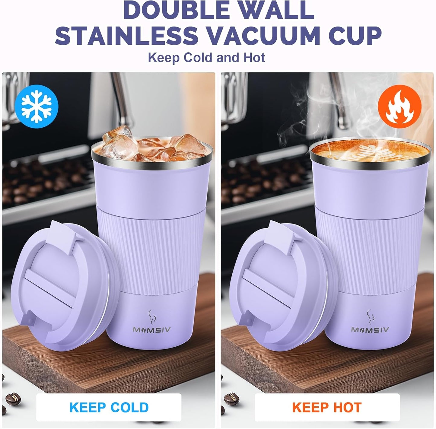 MOMSIV 12oz Travel Mug, Insulated Coffee Cup with Leakproof Lid, Travel Coffee Mug Vacuum Stainless Steel Double Walled Reusable Coffee Cup for Hot and Cold Water Coffee