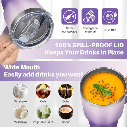 40 oz Tumbler with Handle, Insulated Tumbler with Lid and Straw, Reusable Stainless Steel Vacuum Insulated Cup, 100% Leak Proof Thermal Travel Coffee Mug Cup for Cold and Hot (Light Purple)