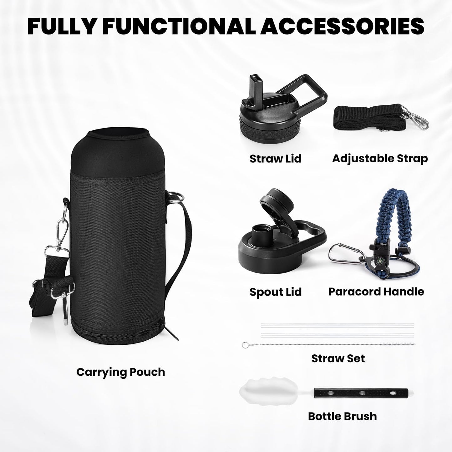 RAYMYLO One Gallon Water Bottle Insulated, Triple Walled Vacuum Stainless Steel (Cold for 48 Hrs), Leak Proof & Non-BPA, Large Water Flask Jug with Paracord Handle & Straw Spout Lids