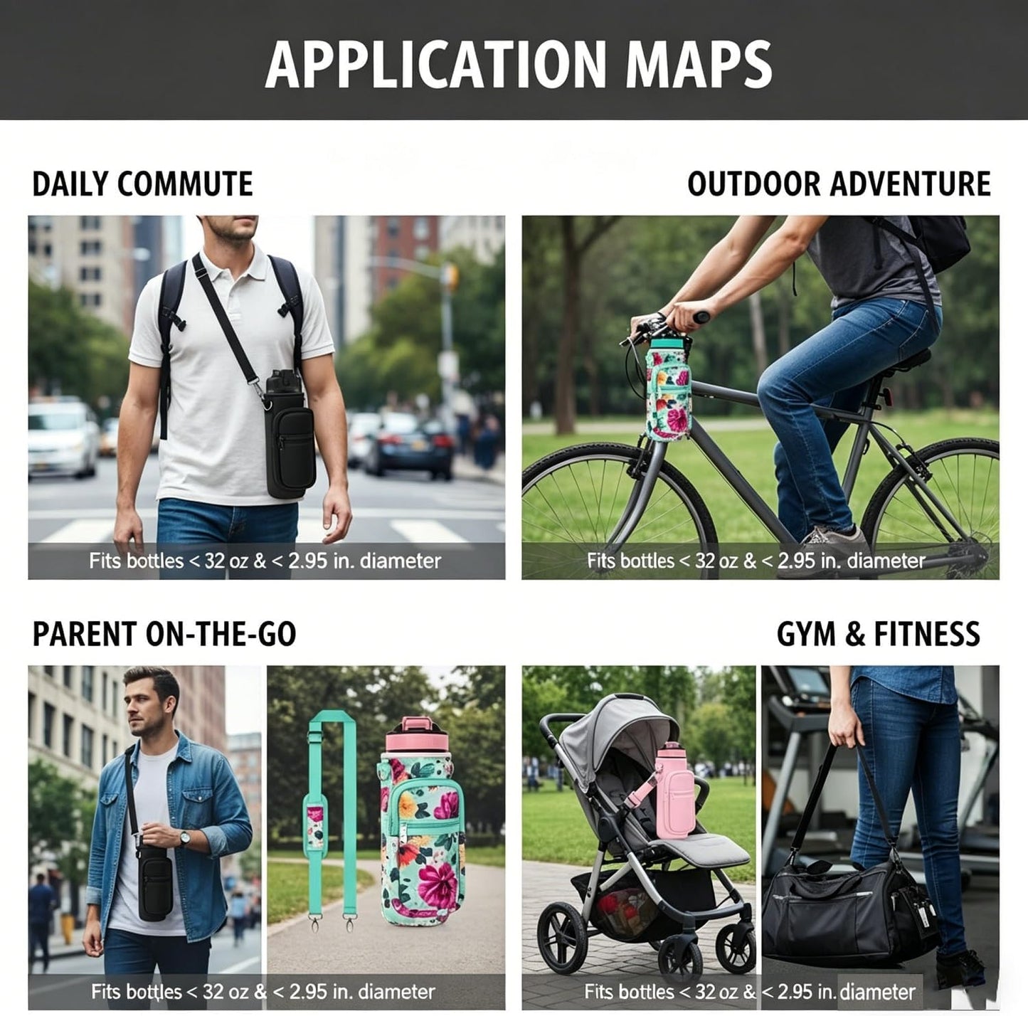 Water Bottle Holder with Strap, Insulated Crossbody Sling Bag, Carrier with Phone Pocket for Walking Hiking Camping Fishing