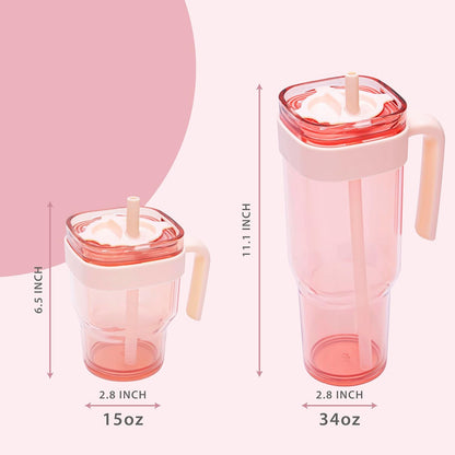 34oz Leakproof Straw Tumbler with Lid and Straw Double Wall Slim Coffee Cup Reusable BPA Free Plastic Travel Mug Integrated Handle Dishwasher Safe