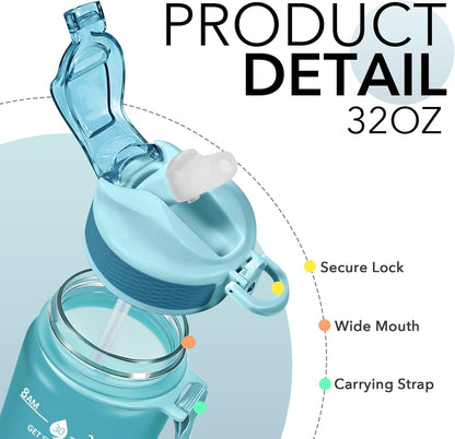 Hyeta 32oz Water Bottles with Straw - Stay Motivated and Hydrated with Convenient Times to Drink Markings, Durable, Leak-proof