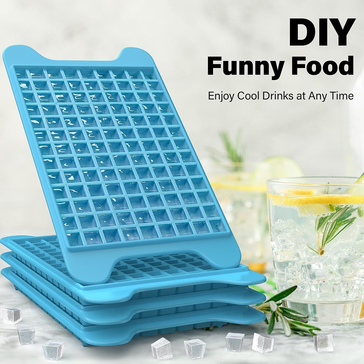 Mini Ice Cube Tray for Freezer: FDDBI Small Ice Trays for Freezer with Bin - 117×4PCS Easy Release Nugget Ice Tray - Crushed Ice Tray with Container