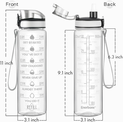 Enerbone Water Bottle, Leakproof BPA & Toxic Free, Motivational Water Bottle with Times to Drink and Straw, Fitness Sports Water Bottle with Strap for Office, Gym, Outdoor Sports