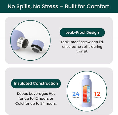 NOBL Stainless Steel Water Bottle,17 oz, 500 ml, Double Wall Vacuum Insulation, Sealed Bottle Keeps Drinks Cold 24 Hrs & Hot 12 Hrs, Leak Proof, Fits Noble Carry-On Cup Holder - Sand