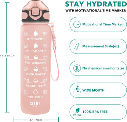 Enerbone 32 oz Drinking Water Bottle with Times to Drink and Straw, Motivational with Carrying Strap, Leakproof BPA & Toxic Free, Ensure You Drink Enough Water for Fitness Gym Outdoor