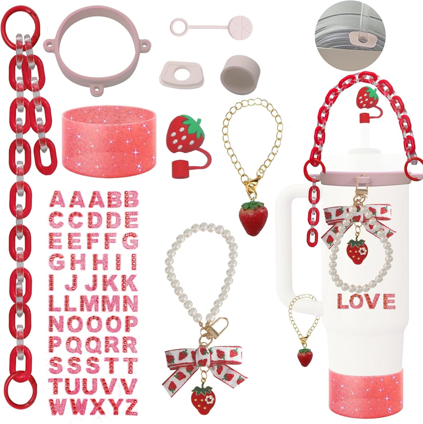 Accessories Set for Stanley Cup,Water Bottle Handle Strap,Straw Topper,Silicone Cover Cap and Boot,Keychain Charms,Handle Charms,Initials Sticker for Stanley Tumbler 40oz/30oz(Purple Ocean)