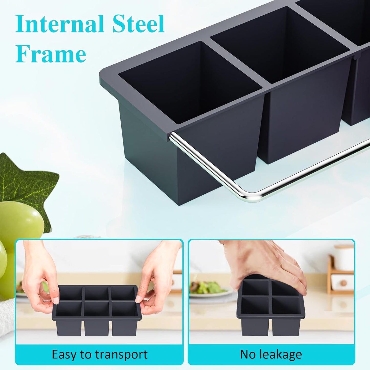 Large Ice Cube Tray for Whiskey: 2" Big Silicone Ice Tray with Lid for Whisky - 3Pack Old Fashioned Ice Cube Trays for Cocktail - Huge Square Cubed Bourbon Ice Cube Maker