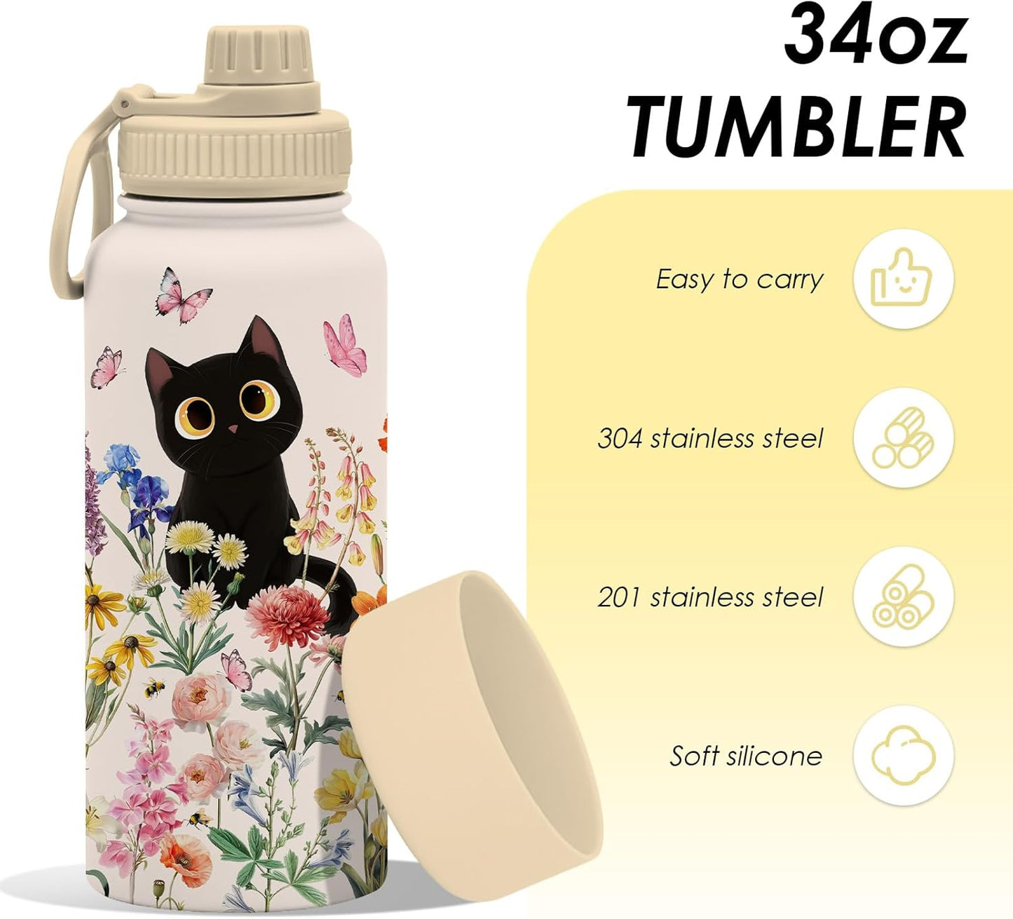 Pickleball 34oz Water Bottle with Spout Lid, Insulated Stainless Steel Travel Cup, Double Wall Vacuum Tumbler for Women Girls Ladies, Birthday Christmas Gift for Pickleball Lovers (1 pc)