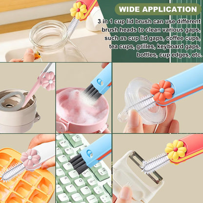 3 in 1 Cup Lid Cleaning Brush, Portable Cup Cleaner Brush, New Water Bottle Lid Cleaner Brush, Multifunctional Cleaning Brush - Home Kitchen Cleaning Tools for Tight Spaces & Bottle Gaps, 3 PCS