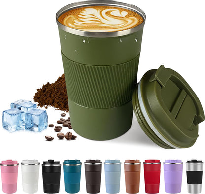SPLMIFA Vacuum-Insulated Stainless Steel Travel Coffee Mug, Leak-Proof Reusable Coffee Cup with Lid - Keep Hot & Cold Drinks for Hours, Durable Insulated Tumbler for Men & Women(3rd-Black, 12OZ)