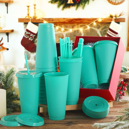 Honeydak 15 Pack Tumbler with Straw and Lid Bulk Cups for Gifts Water Bottle Iced Coffee Travel Mug Cup Reusable Plastic Tumblers for Party Birthdays 24-27 oz (Solid Color)