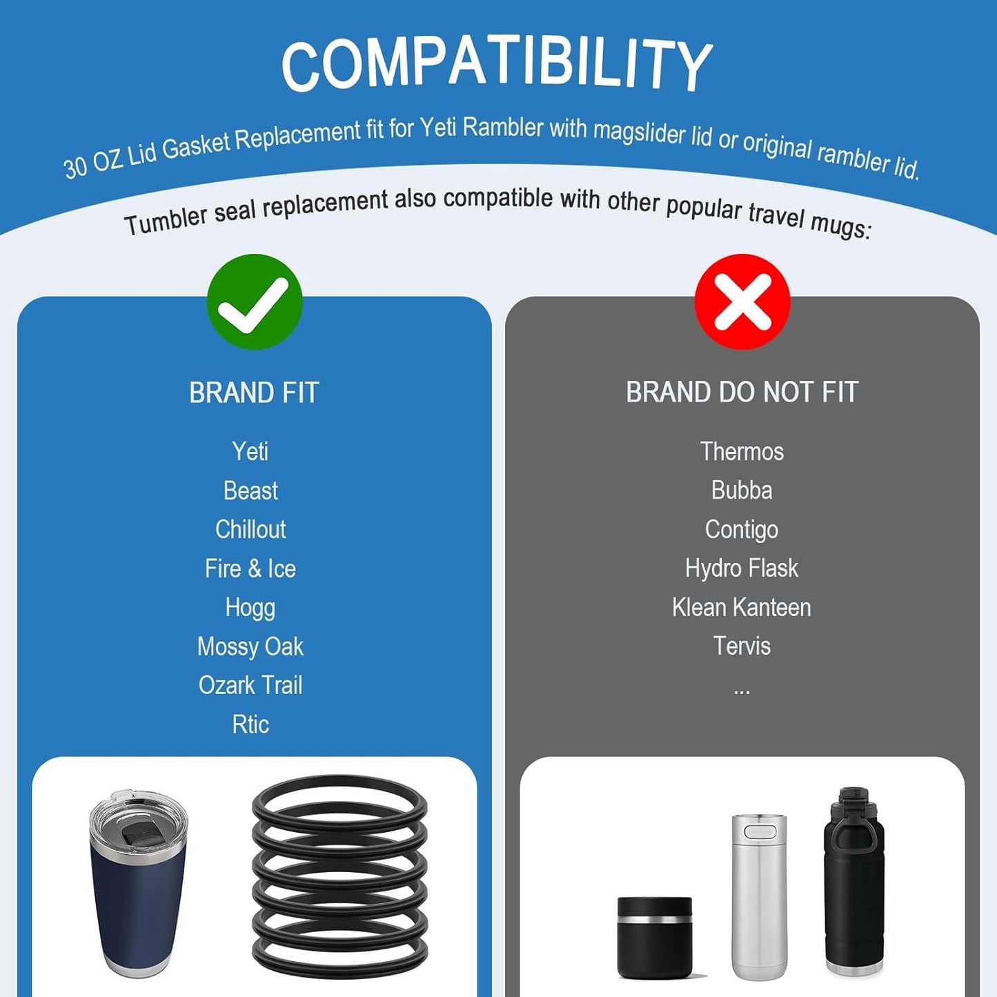 Gasket Replacement for Yeti 30 oz Tumbler Lid, O Ring Rubber Seal Replacement for Yeti 14 oz Mug, 32 oz Tumbler Lid Parts (6 Pack)