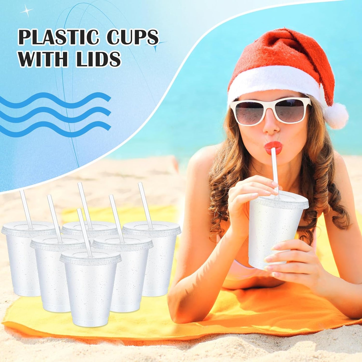 Uiifan 6 Pcs 24 oz Reusable Tumbler with Lids and Straws Plastic Iced Coffee Tumbler Glitter Travel Mug Cup for Smoothie Juices Birthday Party Cold Drink Coffee Cup Bulk for Adult Kid Women (Clear)