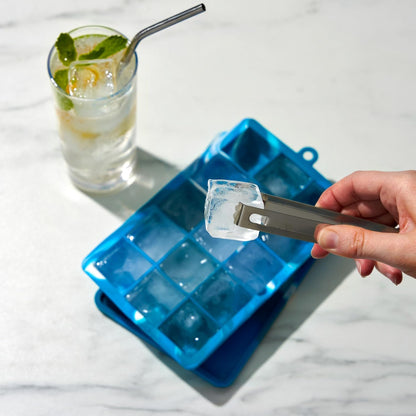 Host Ice Cube Tray, Makes Four 5-Inch Long Cubes, Durable Silicone Trays with Easy Release Design, Perfect for Water Bottles and Highball Glasses, Home Bar Accessories, Set of 1, Marble