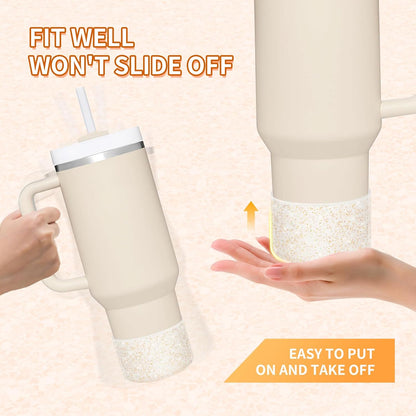 WUQID Protective Bling Silicone Boot Sleeve, Compatible with Stanley Tumbler 20-40oz & Hydro Flask Bottle 12oz-24oz, Glitter Reduces Dents Sleeve Cover for More Bottles/Tumblers Bottom of 2.83-2.95in