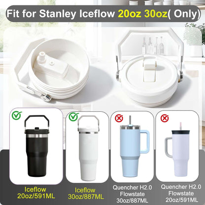 2-Pack Replacement Flip Straw Lids for Stanley IceFlow Tumbler 30oz and 20oz, Spill-Proof Cap with 2 Reusable Straws & 2 Cleaning Brushes, BPA-Free, Easy to Clean