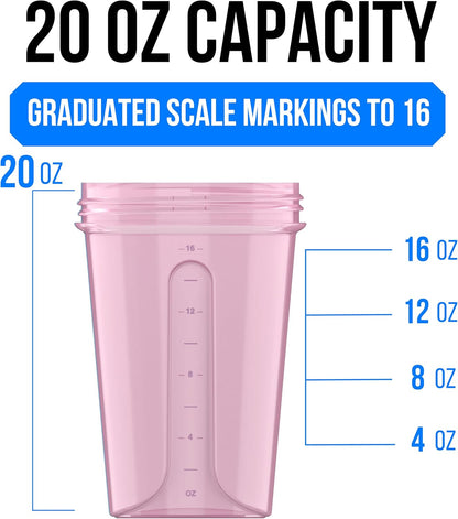 VELOMIX -4 PACK- 20 OZ Protein Shaker Bottle for Protein Mixes - 4x Wire Whisk | Leak Proof Shaker Cups for Protein Shakes | Stackable Protein Shaker Bottle Pack | Dishwasher Safe (Berry Blend)