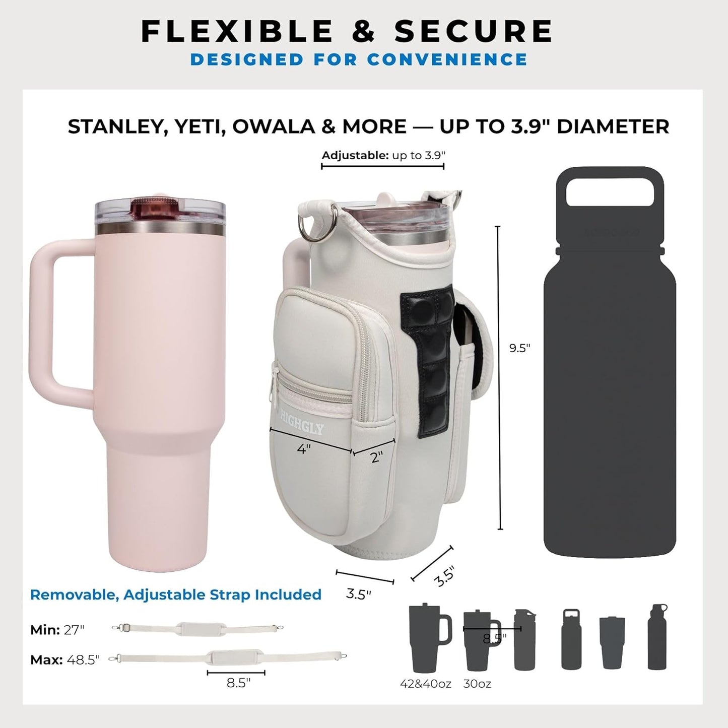 Tumbler Carrier Bag for Stanley & Owala 30–40oz, Magnetic Water Bottle Holder for Gym Equipment, Crossbody Cup Holder with Phone Pocket