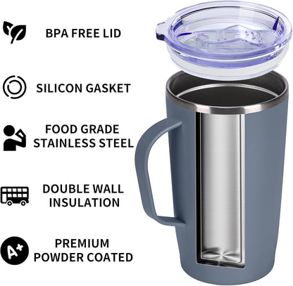Trwcrt 19oz Insulated Coffee Mug with Handle, Double Wall Vacuum Stainless Steel Travel Coffee Tumbler, Blue