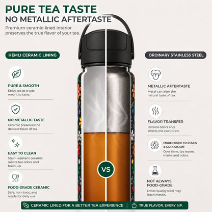 22 oz Ceramic Lined Tea Infuser Travel Tumbler, Micro-Mesh Stainless Steel Infuser, Pure Taste Ceramic Interior, Triple Insulated 12hr Hot Cold, Dual Sip & Straw Lid, Scratch-Resistant