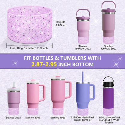 WUQID Protective Bling Silicone Boot Sleeve, Compatible with Stanley Tumbler 20-40oz & Hydro Flask Bottle 12oz-24oz, Glitter Reduces Dents Sleeve Cover for More Bottles/Tumblers Bottom of 2.83-2.95in