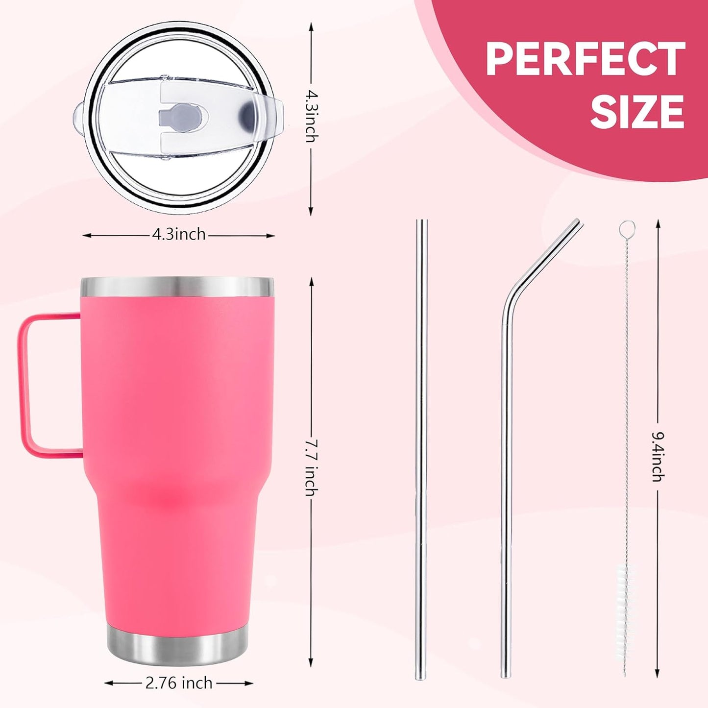 30 oz Tumbler With Handle, Double Wall Stainless Steel Vacuum Insulated Travel Mug with Splash-Proof Lid Metal Straw and Brush (Cream)