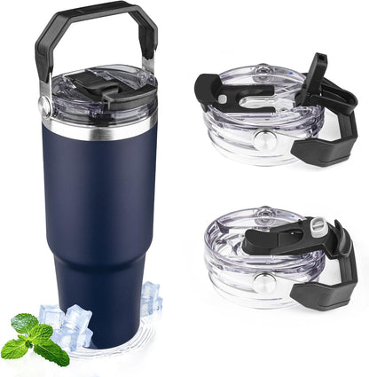 30oz Tumbler with Handle and Flip Straw Lid Double Wall Insulated Travel Coffee Mug Stainless Steel Vacuum Insulated Coffee Tumbler Cup for Hot and Cold Beverages,Leak-proof&BPA-free (30oz,Black)