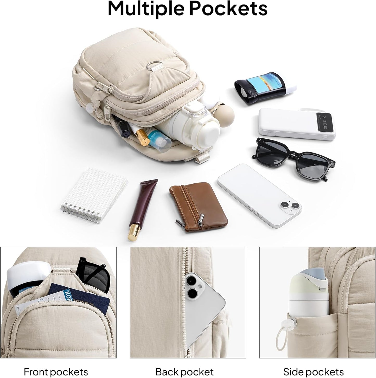 TOPEAST Sling Bag for Women, Anti-Theft Crossbody Bag with RFID Blocking & Water Bottle Holder for Travel, Water-resistant