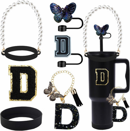 7pcs Cup Accessories for Stanley 30/40oz Tumbler, Handle Strap, Straw Cover, Silicone Boot, Letter Charm Stickers
