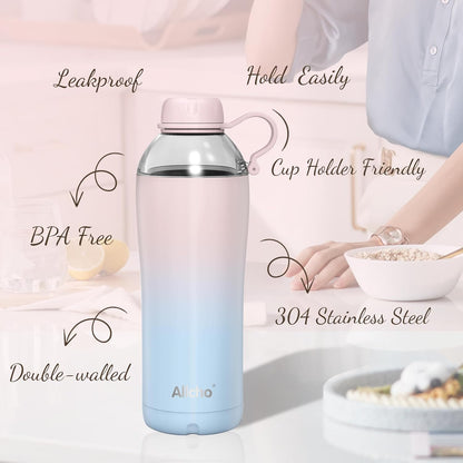 Allcho Insulated Water Bottle for Women, 18oz Stainless Steel Leak Proof Tumbler with 2 Lids, BPA-Free Tritan Chug & Straw Lid, Double Wall Vacuum Flask