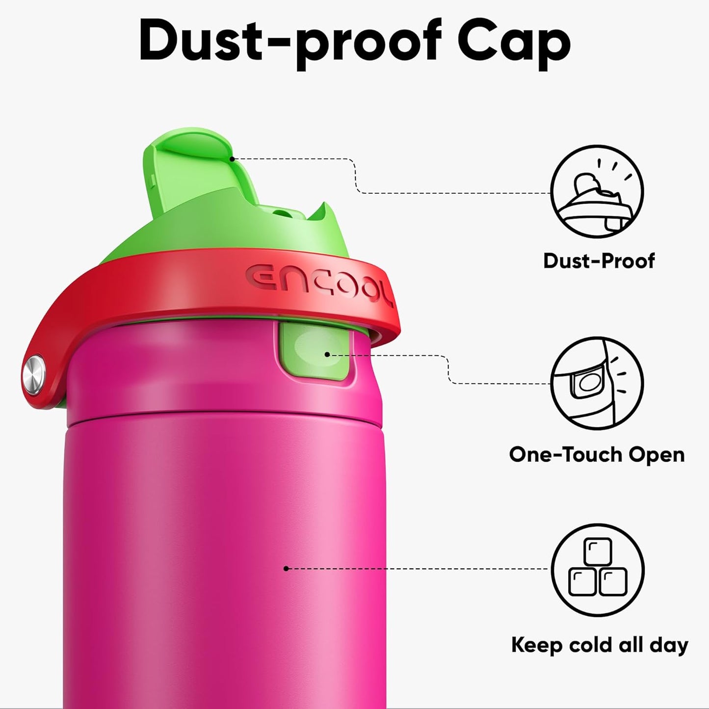 ENCOOL Leakproof Insulated Water Bottle with Straw Dual-Sip Water Bottle Bag-Safe Design for Work, Commute & Gym – Keeps Drinks Cold All Day, 24 oz, Lemonade Pink - Colors B