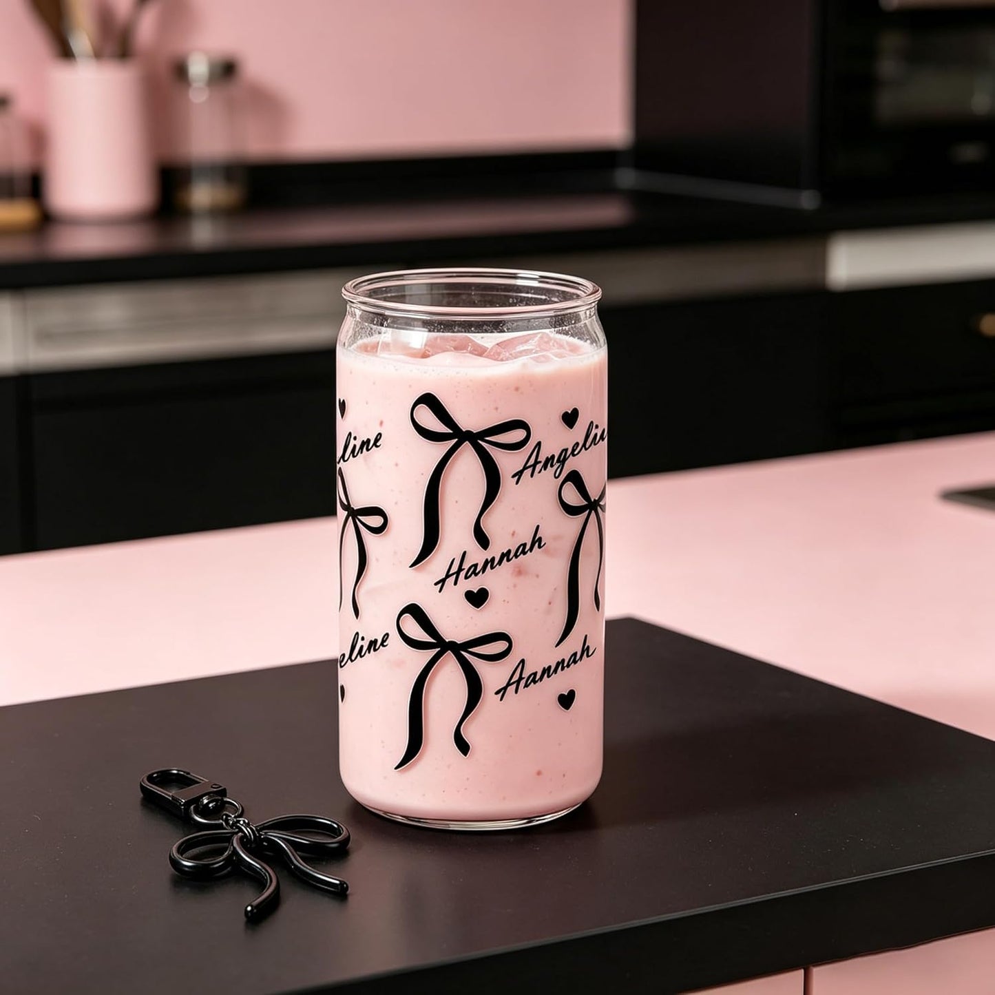 Mason Life Matcha Cup, 18 OZ Cute Glass with Lid and Straw, Matcha Drinking Cup Beer Can Glass for Valentines Day Gift Iced Coffee Smoothie Cocktail Milk Mother's Gifts