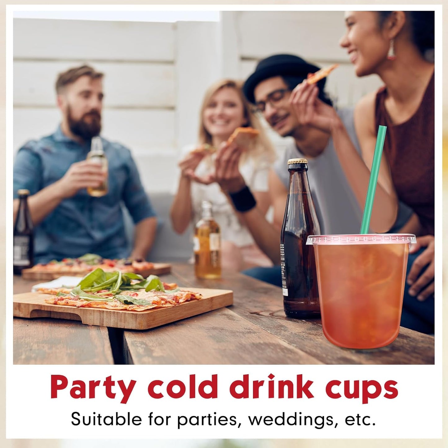 Baderke 25 Set Plastic Cups with Lids and Straws, Disposable Plastic Iced Coffee Cup for Cold Beverage Juice Smoothie Crystal for Coffee Shops Party Catering(Clear,16 oz)