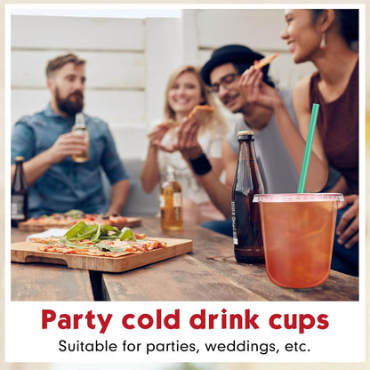 Baderke 25 Set Plastic Cups with Lids and Straws, Disposable Plastic Iced Coffee Cup for Cold Beverage Juice Smoothie Crystal for Coffee Shops Party Catering(Clear,16 oz)