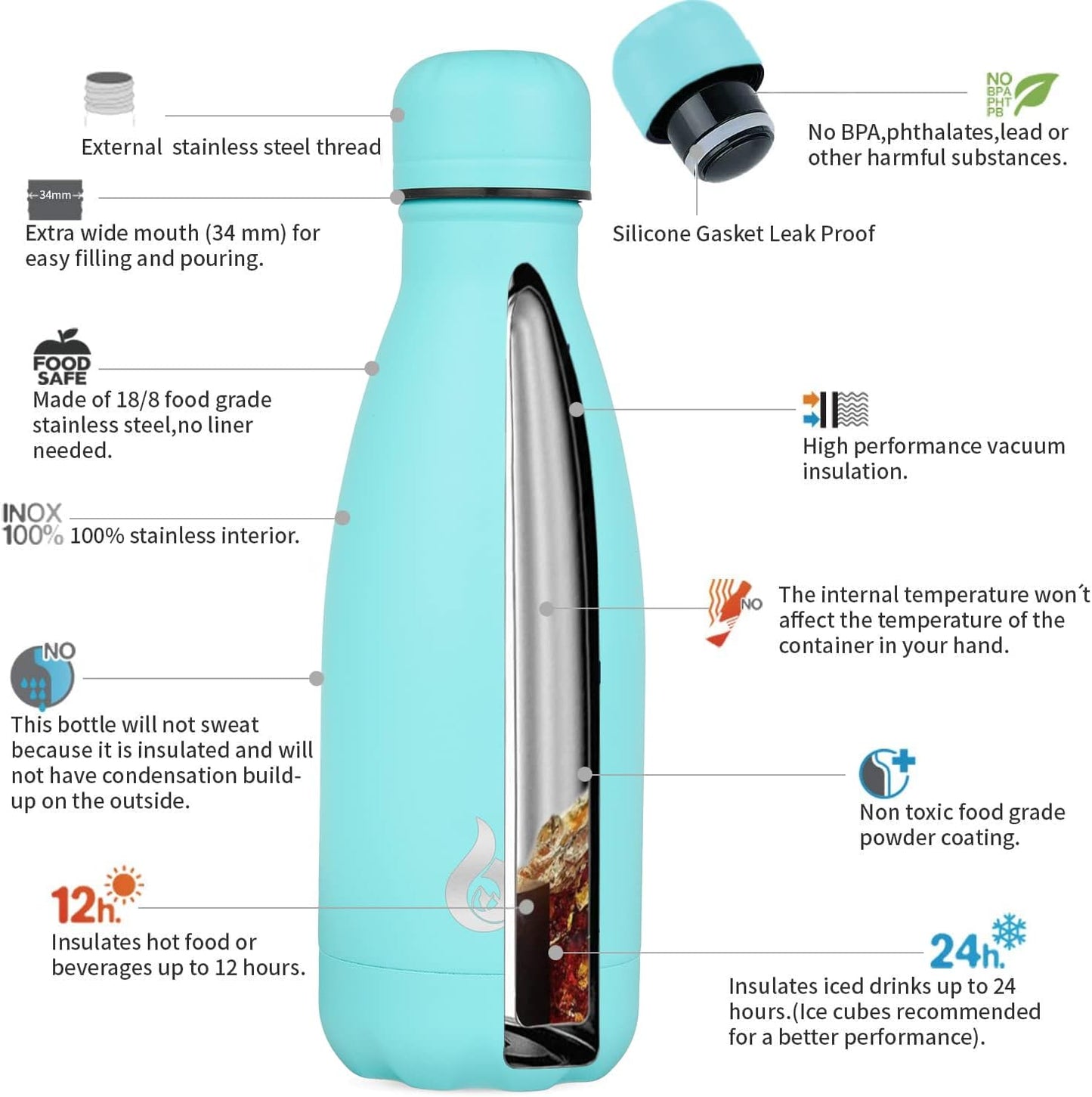 BJPKPK Insulated Water Bottle 12oz Small Stainless Steel Water Bottles Reusable Metal Thermal Keep Cold and Hot,Dreamy Purple - Colors A
