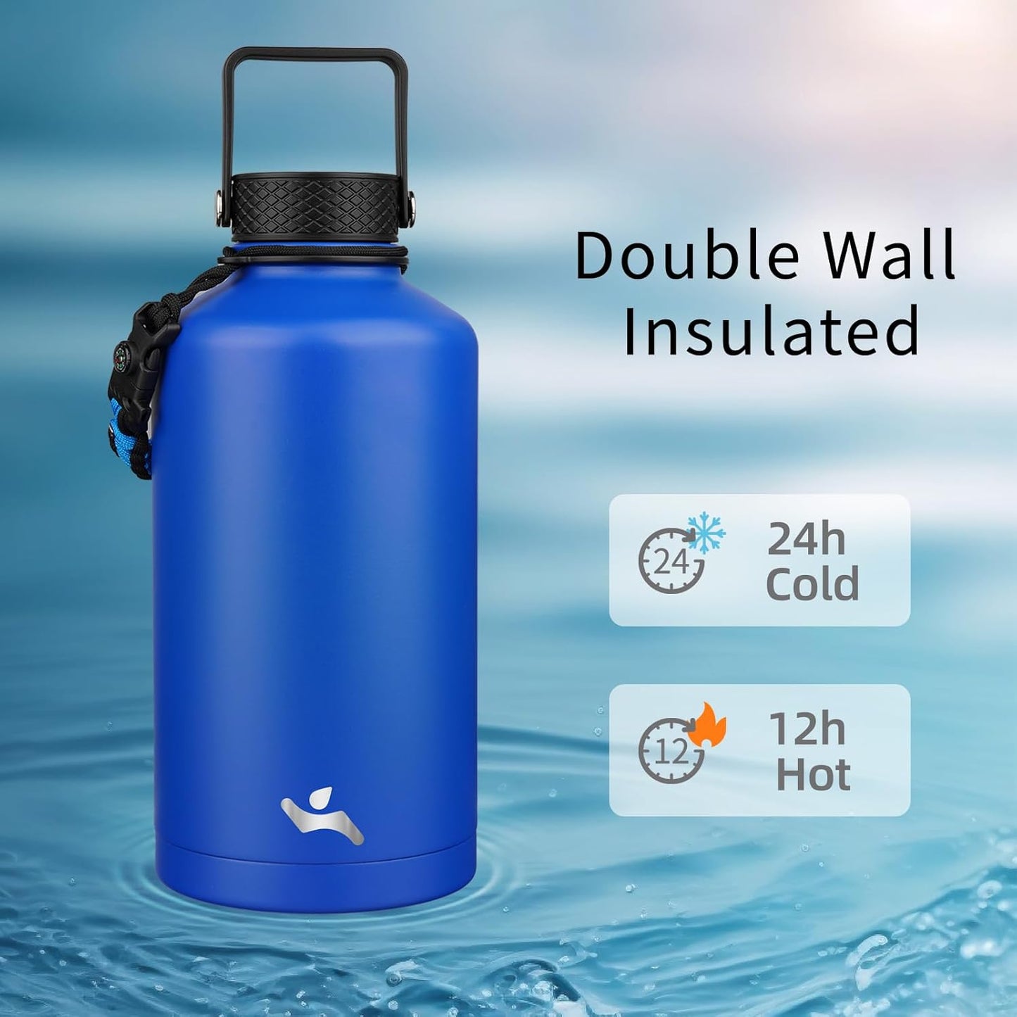 Konokyo 22oz Stainless Steel Bottles with 3 Lids Sport Insulated Water Bottle,Mint