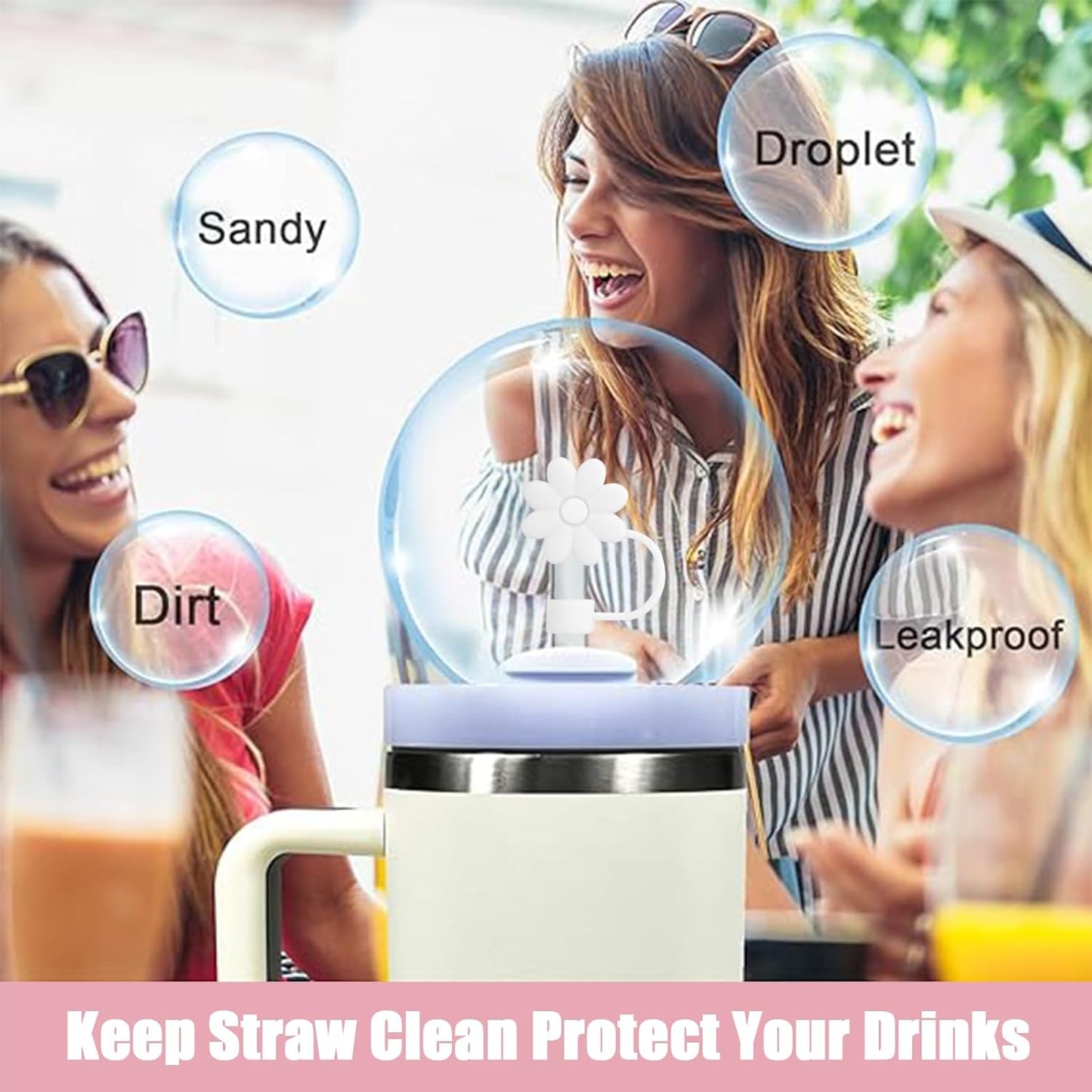 Flower Straw Covers Toppers for Stanley Cups 30&40 Oz Tumbler with Handle Accessories 4PCS Silicone Straw Caps Reusable Straws Tips Protectors for Stanley Cup 10mm 0.4in Straws,Off White