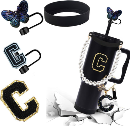 7pcs Cup Accessories for Stanley 30/40oz Tumbler, Handle Strap, Straw Cover, Silicone Boot, Letter Charm Stickers