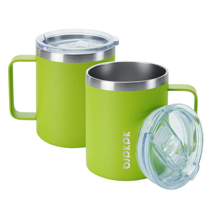 BJPKPK 2 pcs Insulated Coffee Mug, 14oz Insulated Tumbler with Lid, Stainless Steel Coffee Cups with Splash Proof Lid-White