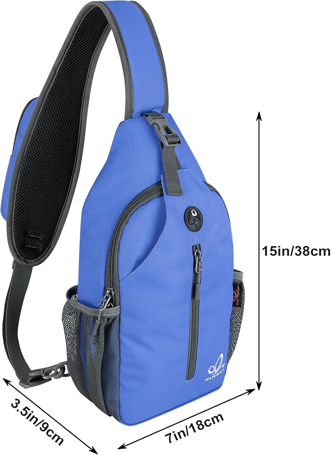WATERFLY Crossbody Sling Backpack Sling Bag Travel Hiking Chest Bag Daypack (Black)