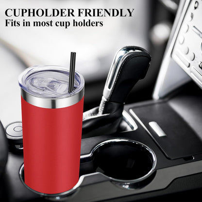VEGOND Stainless Steel Skinny Tumbler, 20 oz Vacuum Insulated Tumbler with Lid and Straw, Double Wall Coffee Cup, Travel Mug for Cold Hot Drinks, Light Pink 1 Pack